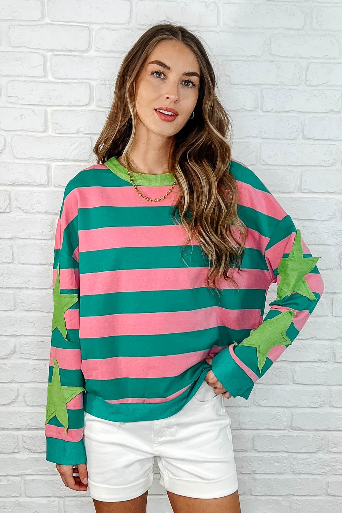 Stars On Stripes Patchwork Striped Sweatshirt (Online Exclusive)