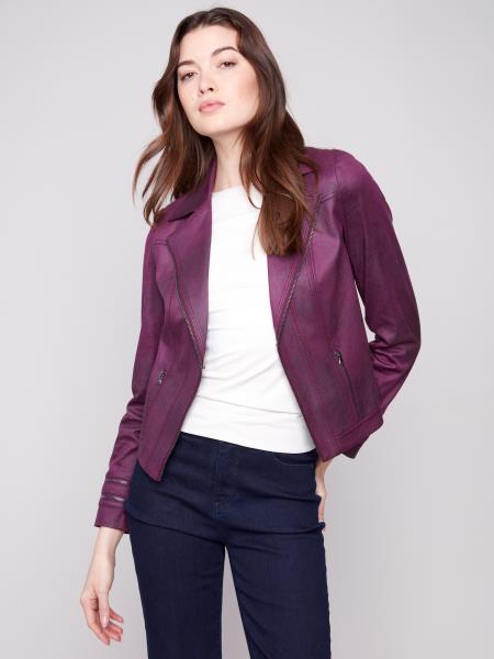 Charlie B Vintage Faux Leather Jacket - Berry