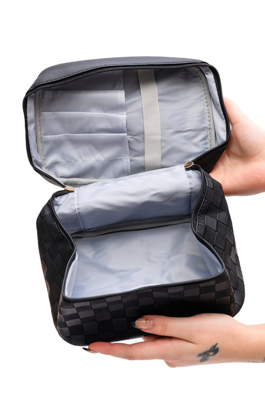 Subtly Checked Cosmetic Bags set of 4 in Black (Online Exclusive)