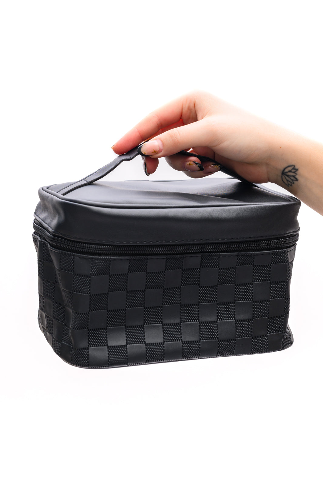 Subtly Checked Cosmetic Bags set of 4 in Black (Online Exclusive)