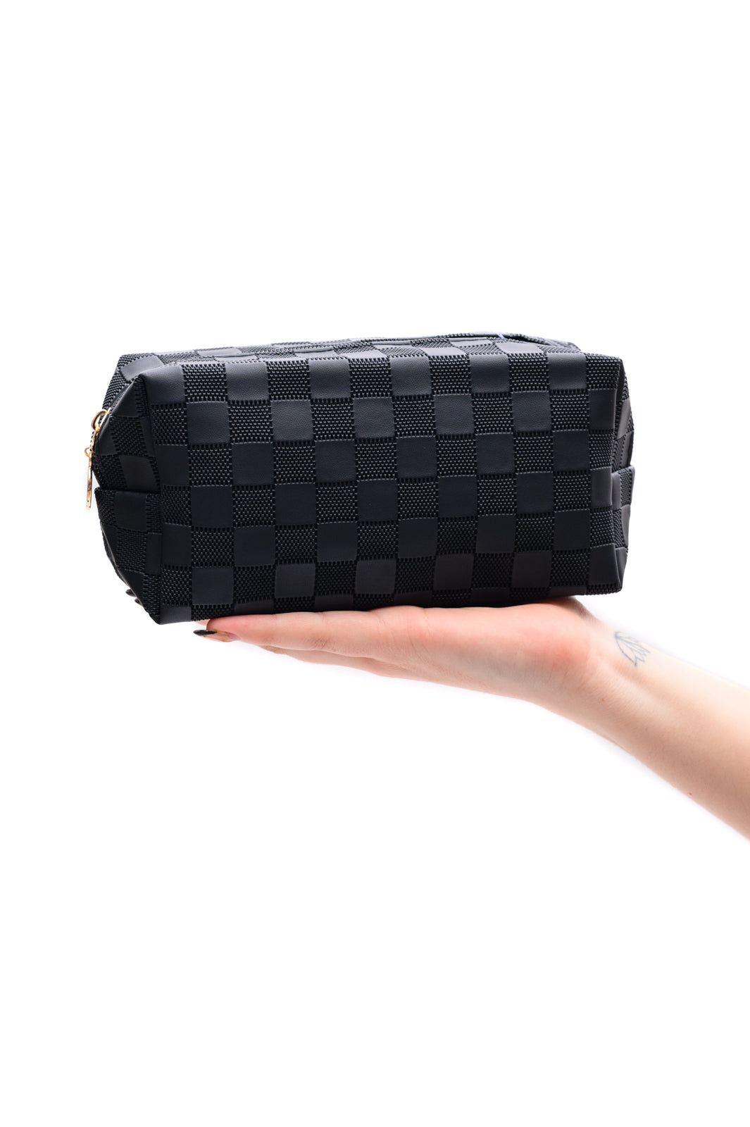 Subtly Checked Cosmetic Bags set of 4 in Black (Online Exclusive)