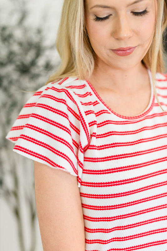 Sunny Stripes Casual Flutter Sleeve Dress (Online Exclusive)