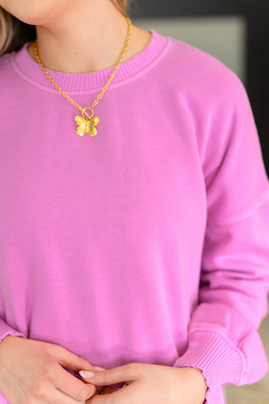 Talk Cozy to Me Stepped Hem Pullover in Bright Mauve (Online Exclusive)