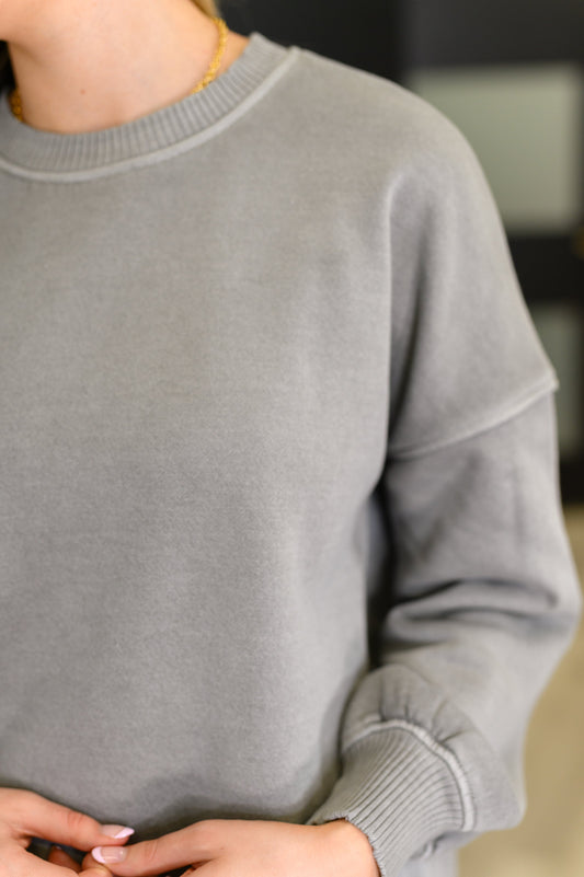 Talk Cozy to Me Stepped Hem Pullover in Sleet (Online Exclusive)