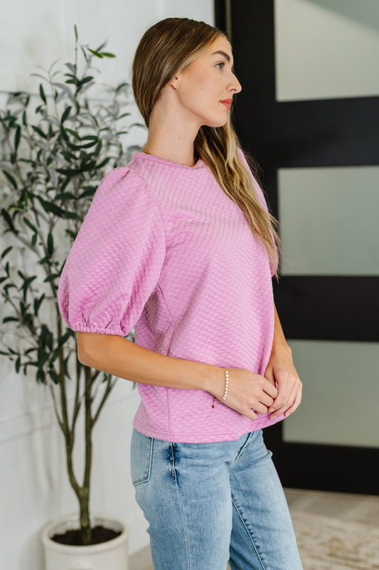Textured Balloon Sleeve Blouse in Pink (Online Exclusive)