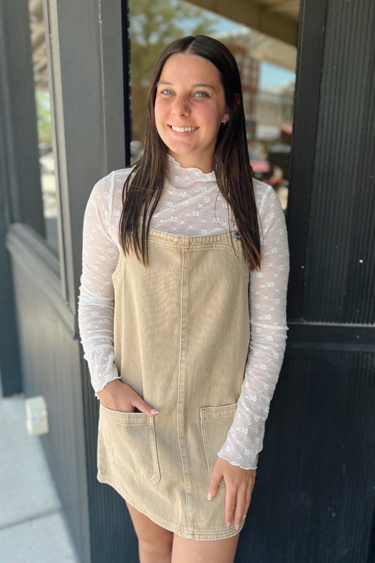 Denim Overall Dress - Camel