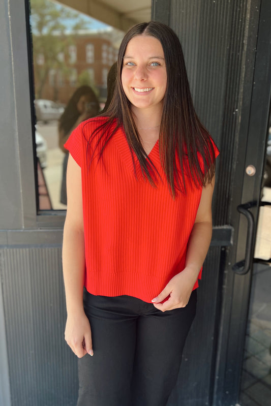 Cherry Ribbed Knit Sweater Vest