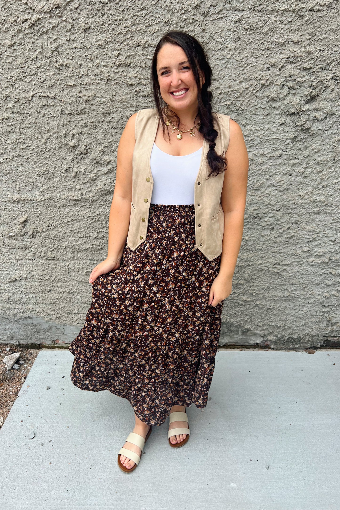 Espresso Floral Midi Skirt