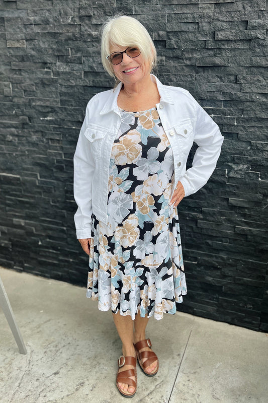 Bernadette Floral Pattern Dress - Jade Black