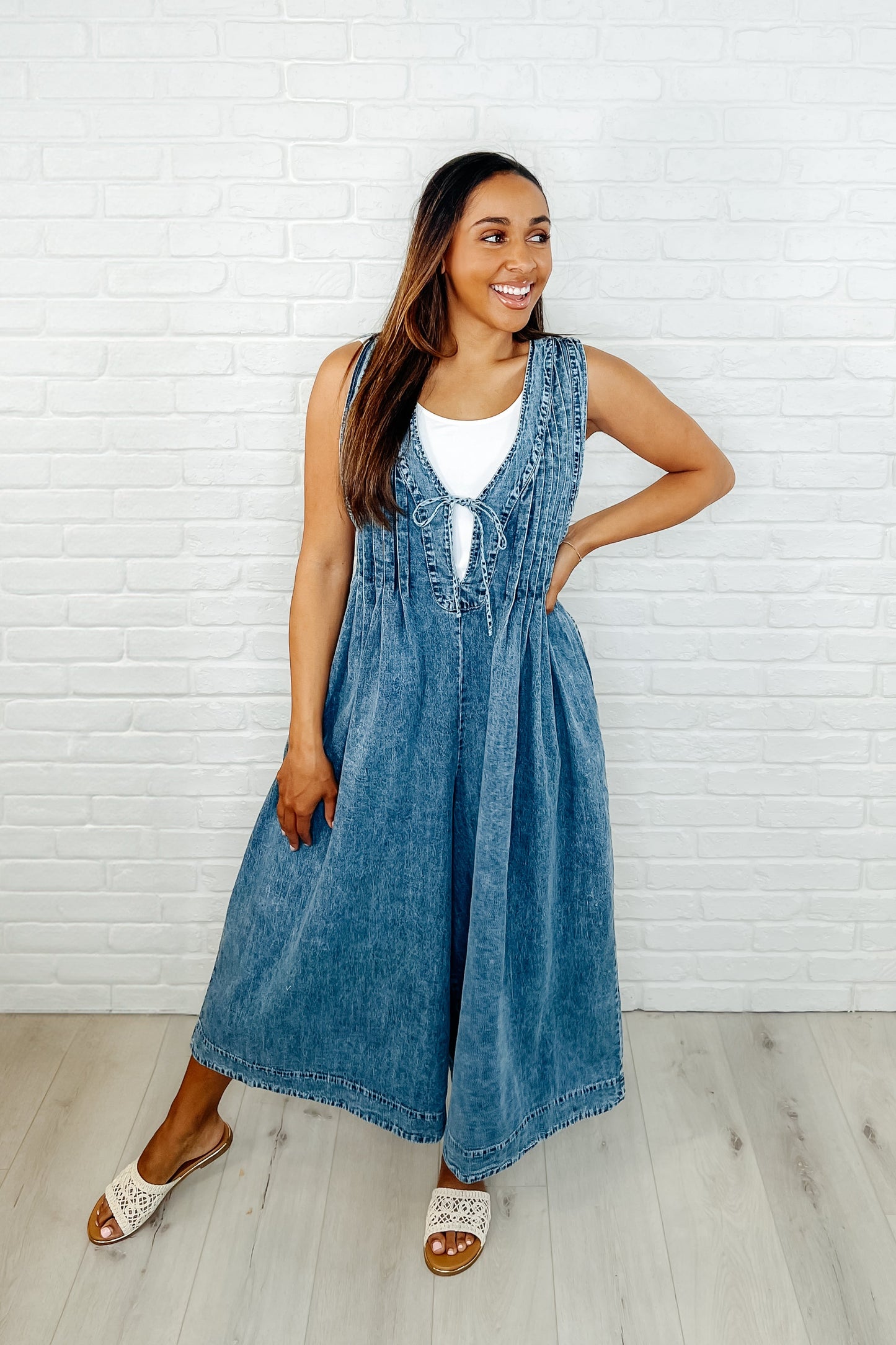 Too Cool For Fools Wide Leg Jumpsuit in Denim (Online Exclusive)
