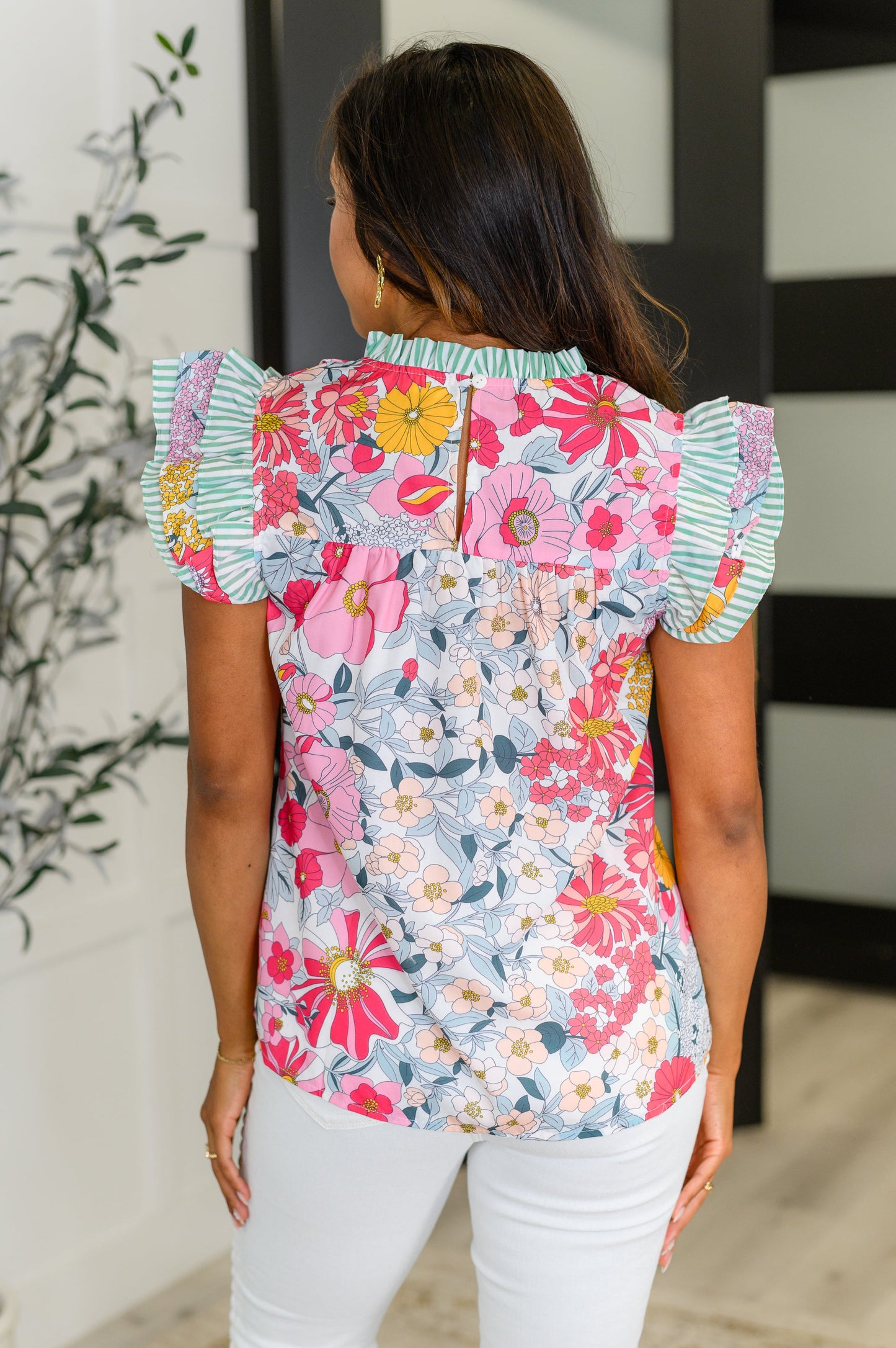 Too Fab to Care Ruffled High Neck Floral Blouse (Online Exclusive)
