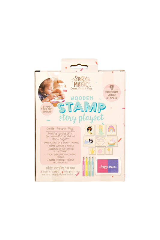 Box of Stamp Magic wooden stamp story playset on a white background
