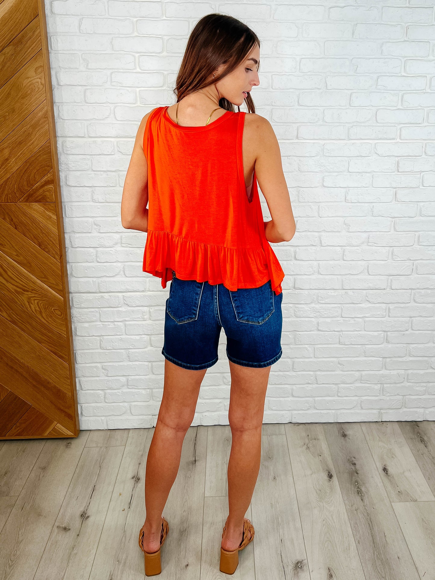V-Neck Ruffled Peplum in Spicy Orange (Online Exclusive)
