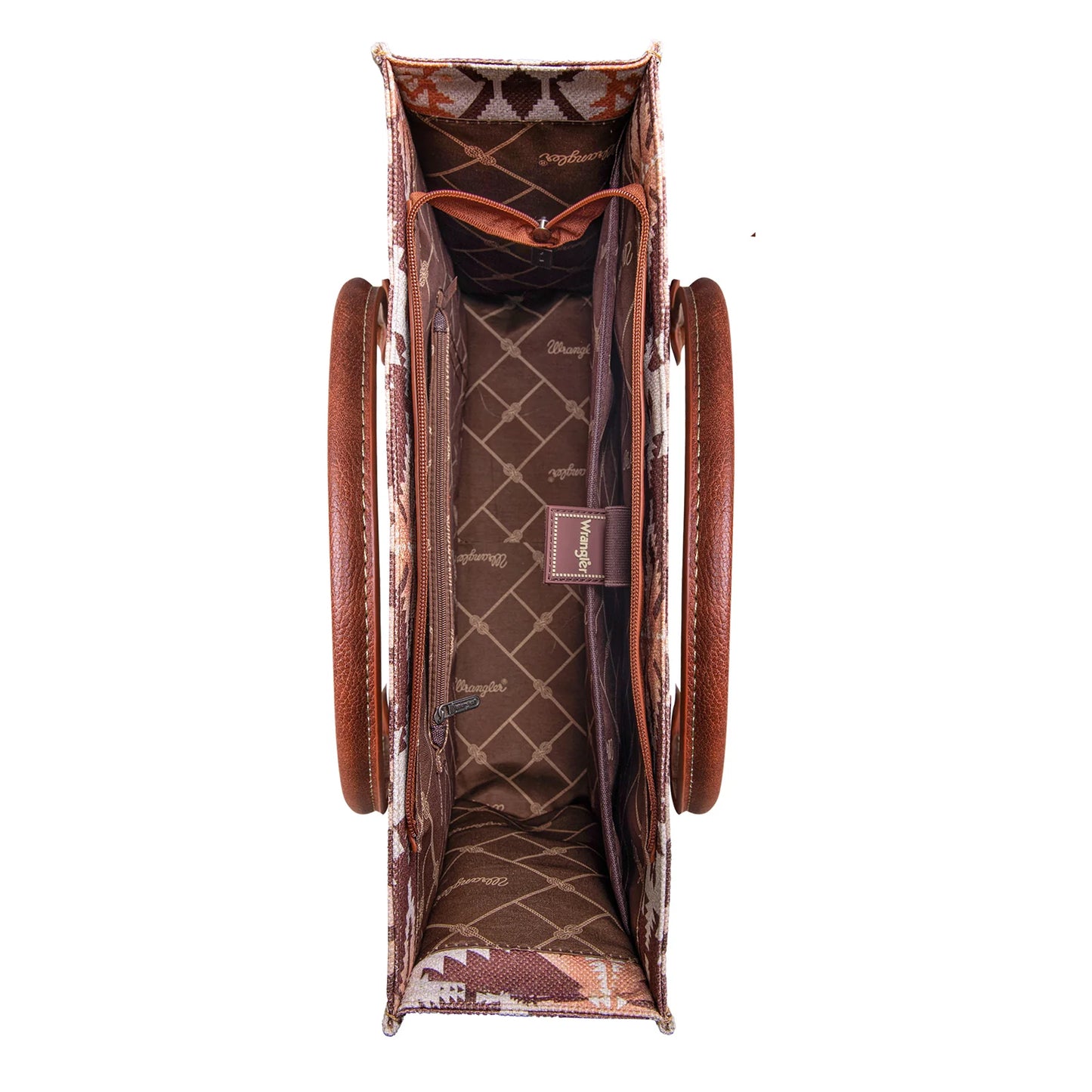 Wrangler Southwestern Pattern Dual Sided Print Canvas Wide Tote - Coffee