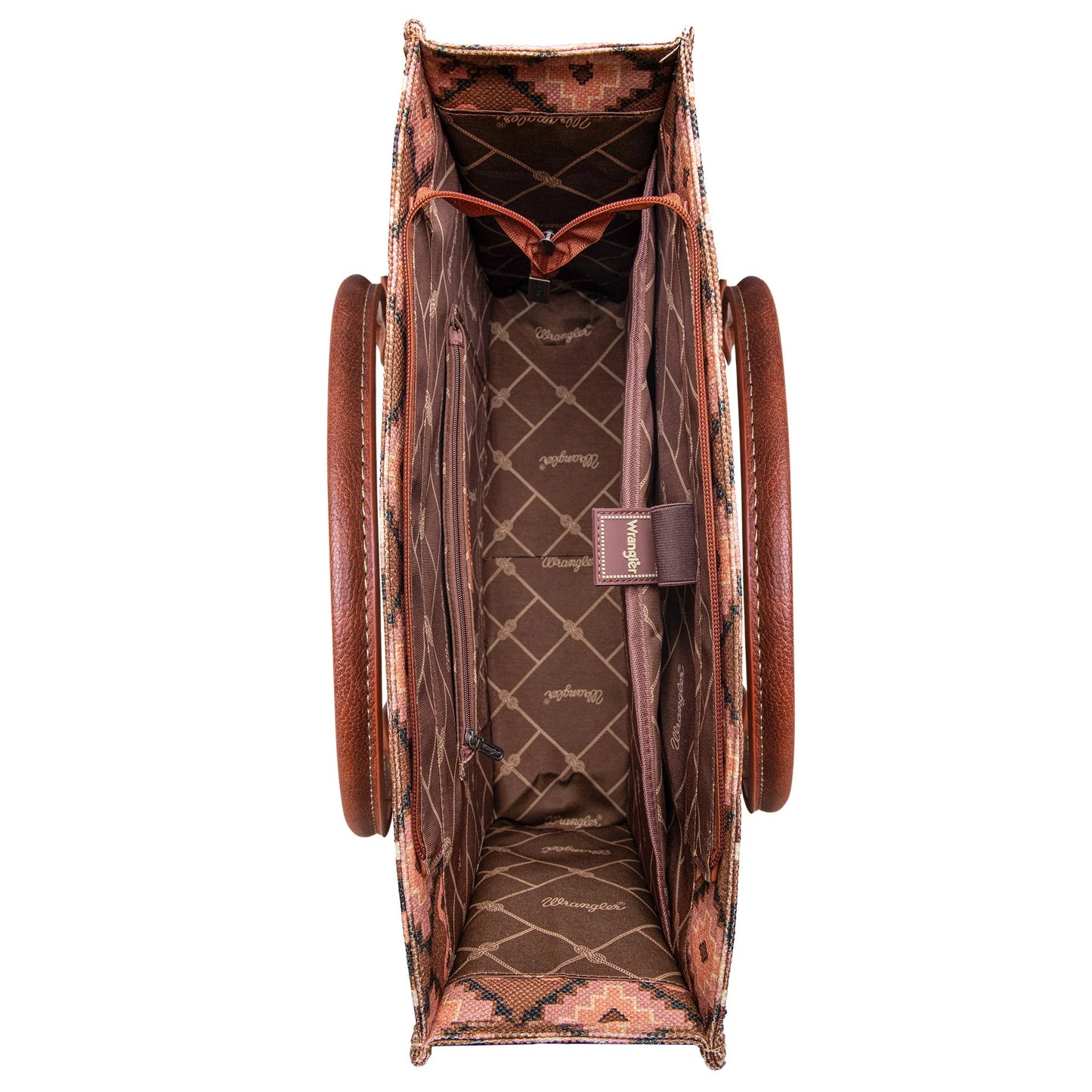 Wrangler Southwestern Pattern Dual Sided Print Canvas Wide Tote - Dark Brown
