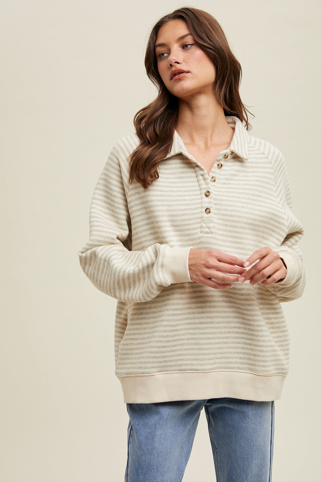 Striped Button-Up Pullover