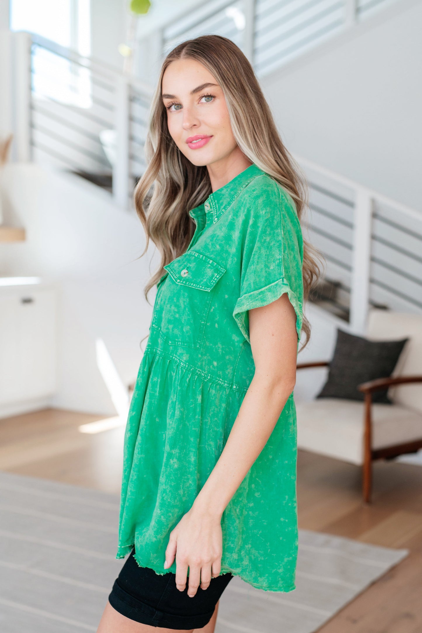 Working In The Garden Button Up Peplum Blouse (Online Exclusive)