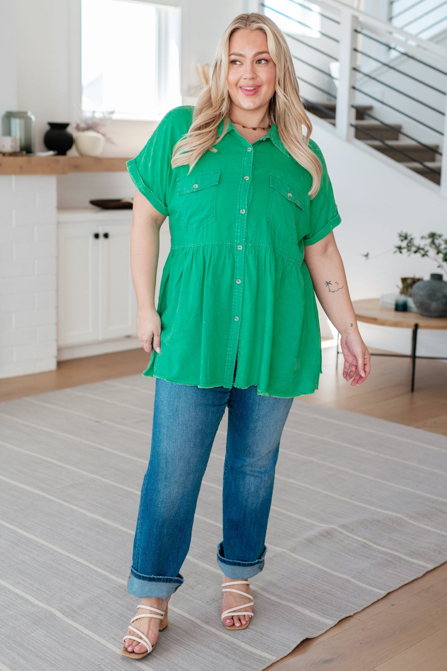 Working In The Garden Button Up Peplum Blouse (Online Exclusive)