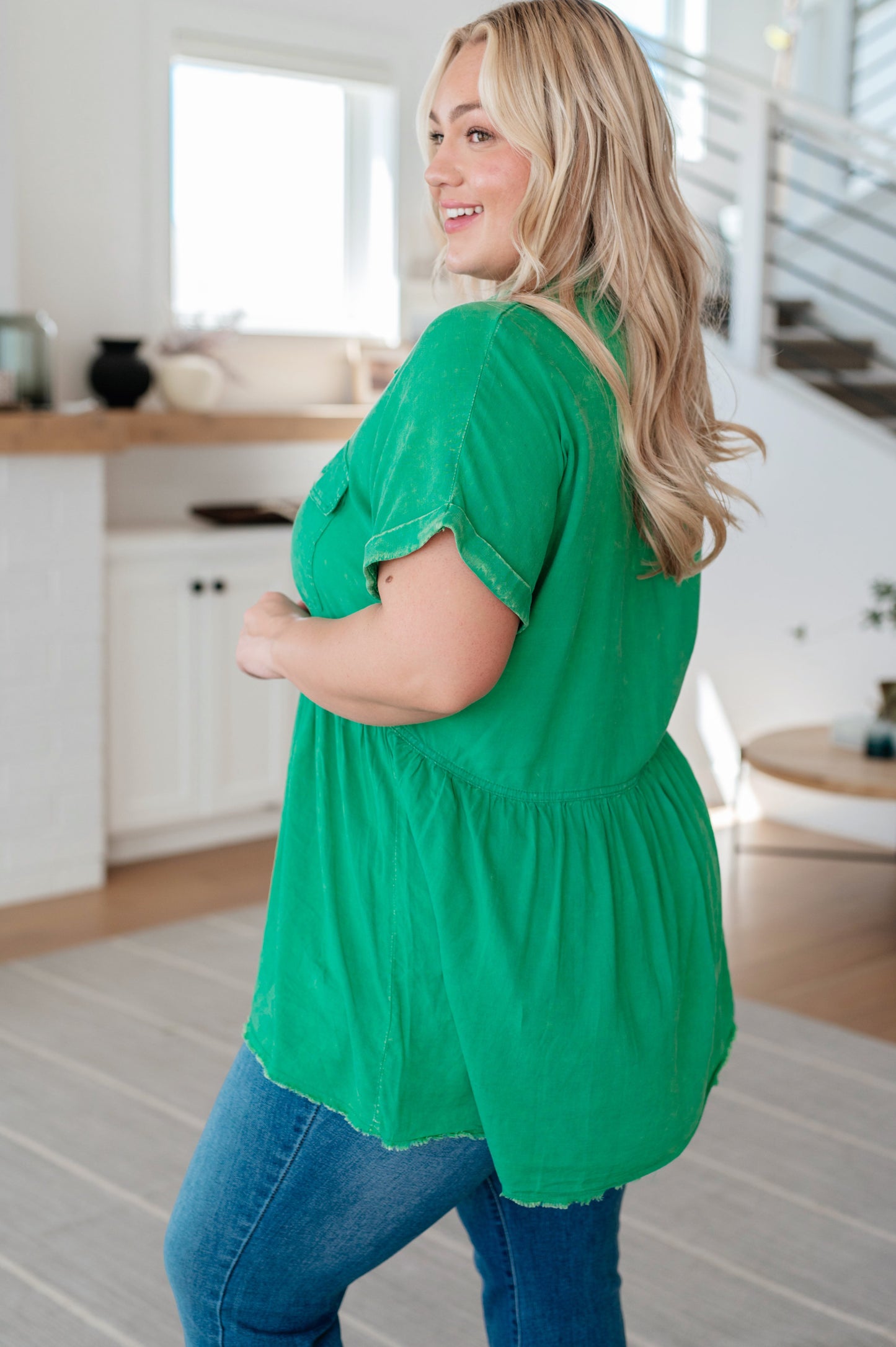 Working In The Garden Button Up Peplum Blouse (Online Exclusive)