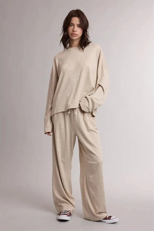 Striped Knit Lounge Set - Taupe
