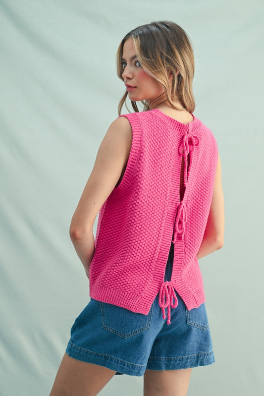 Fuchsia Back Tie Sweater Vest