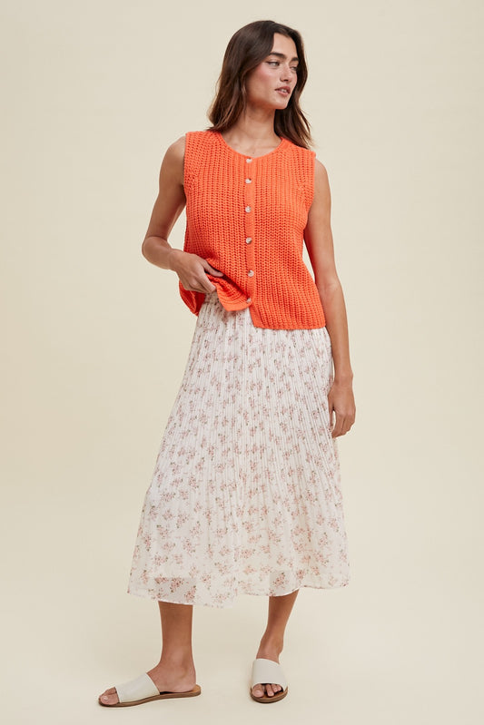 Floral Pleated Midi Skirt