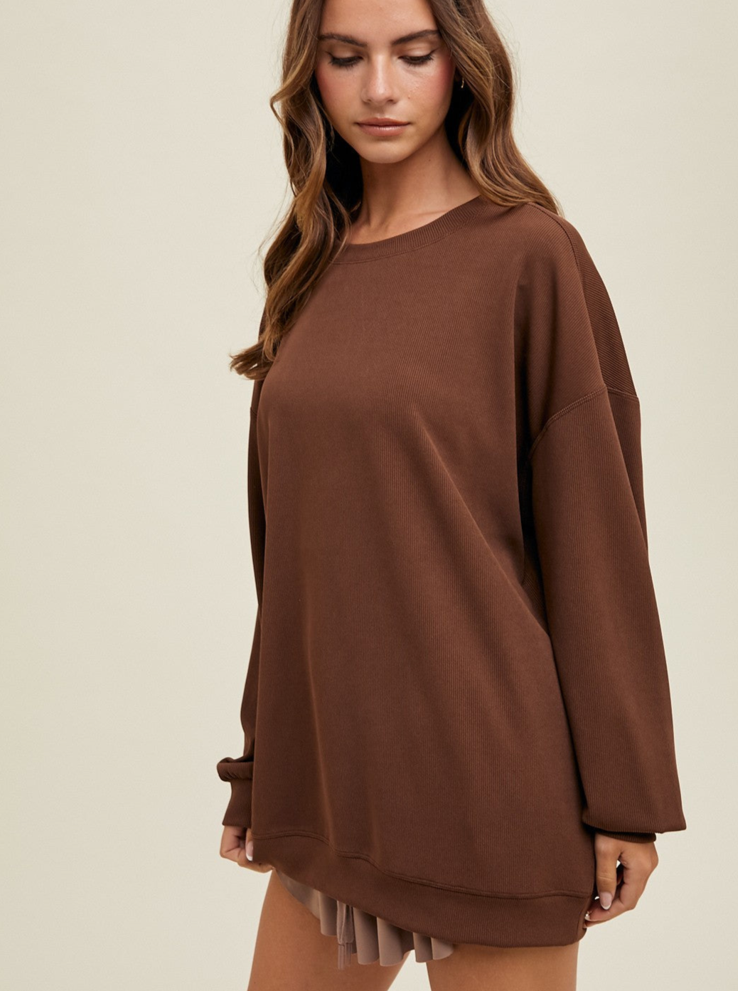 Ribbed Knit Pullover - Chocolate