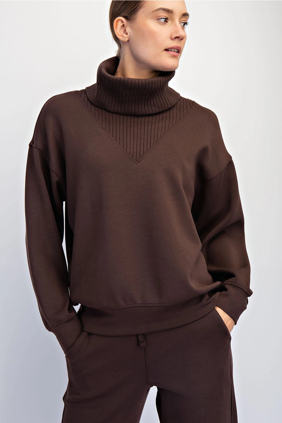 Modal Poly Turtle Neck Pullover - Espresso