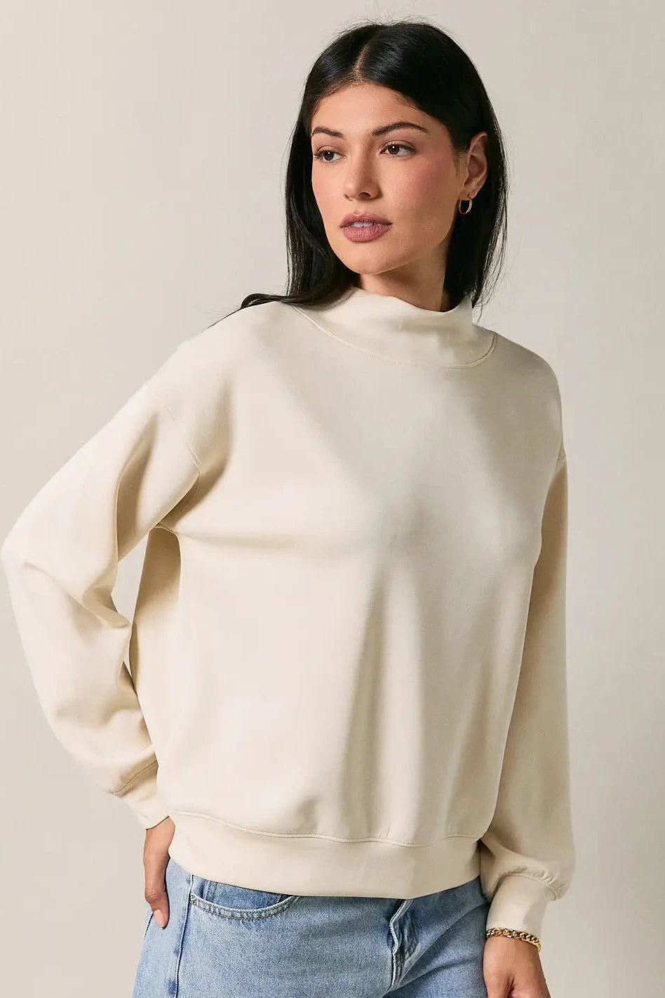 Cream Mockneck Oversized Scuba Top