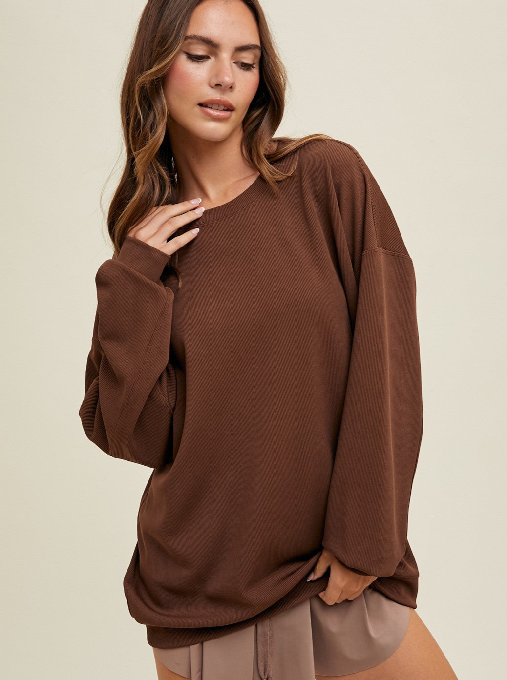 Ribbed Knit Pullover - Chocolate
