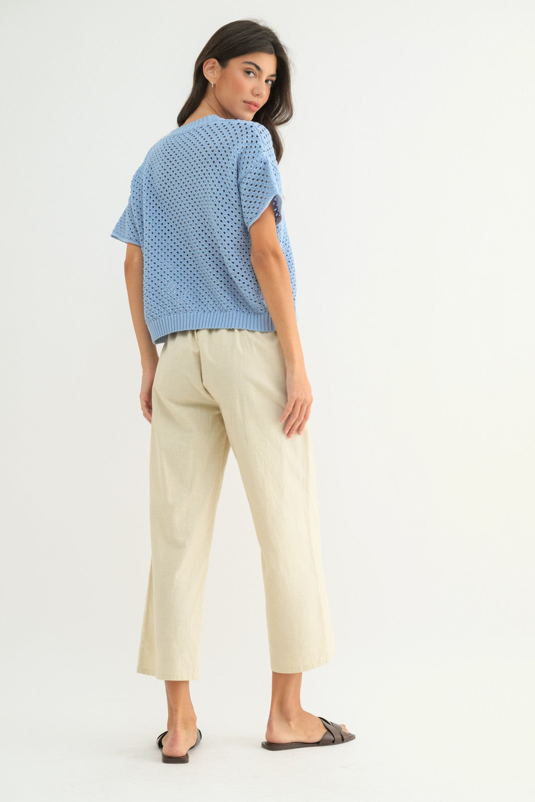 Open Knit Sweater Top - Sky