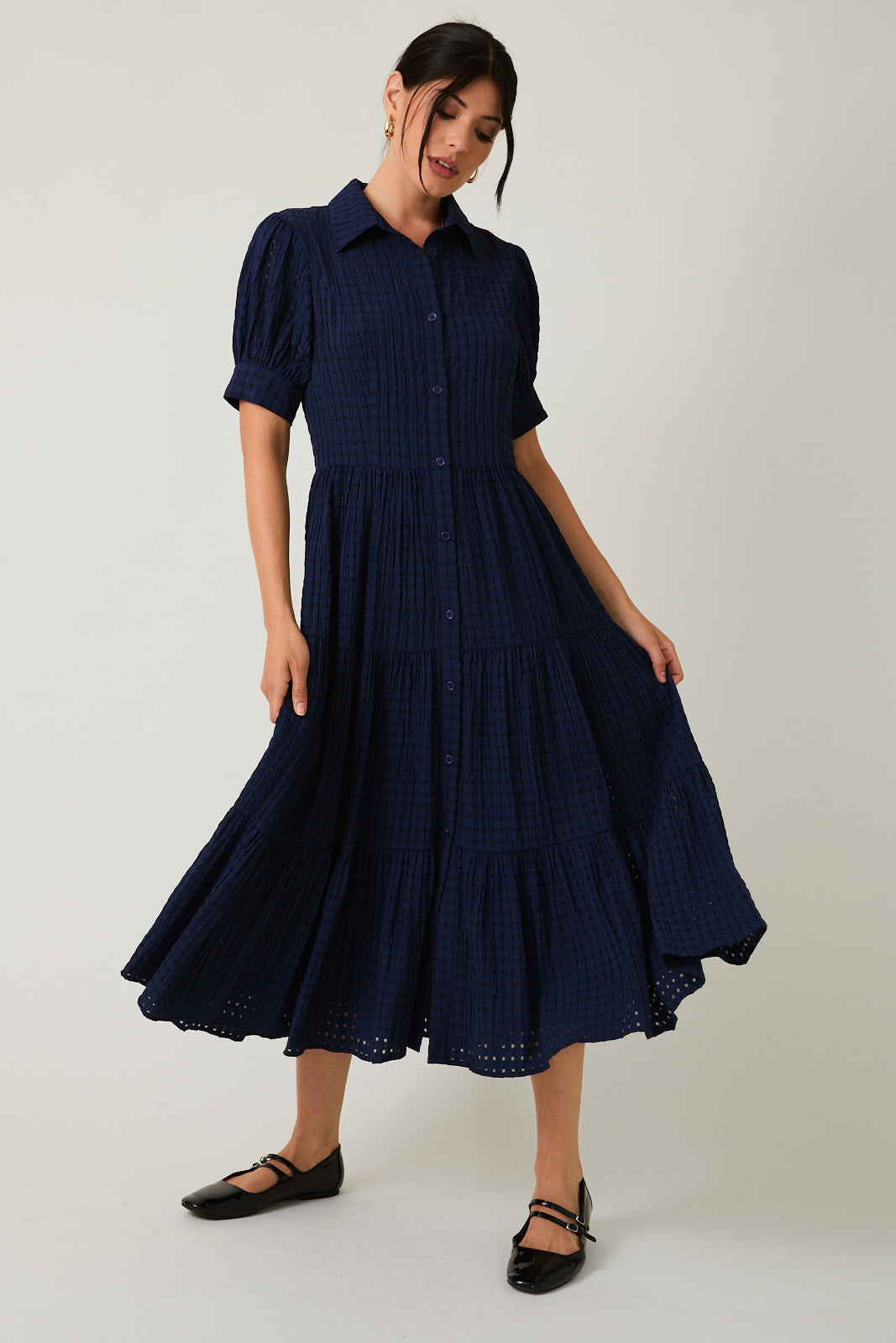 Navy Half Sleeve Midi Dress