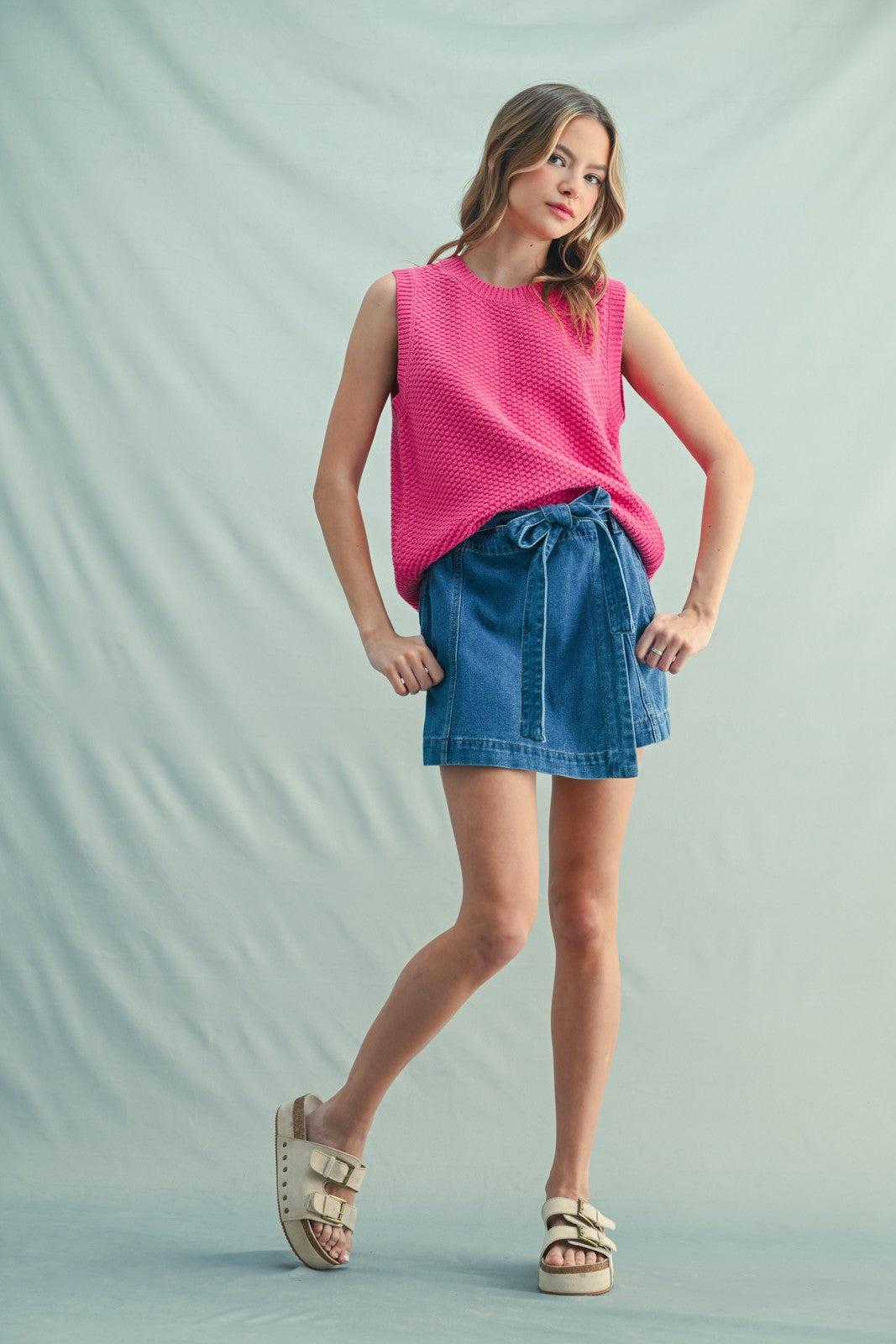 Fuchsia Back Tie Sweater Vest