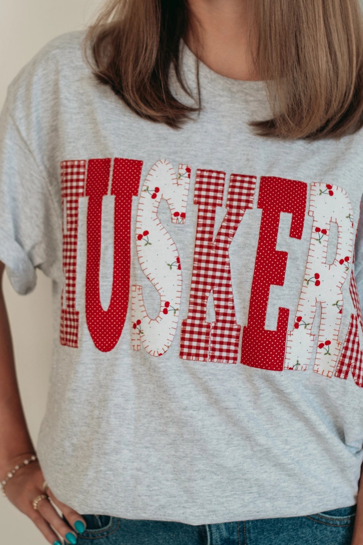 Huskers Patchwork Grey Graphic Tee