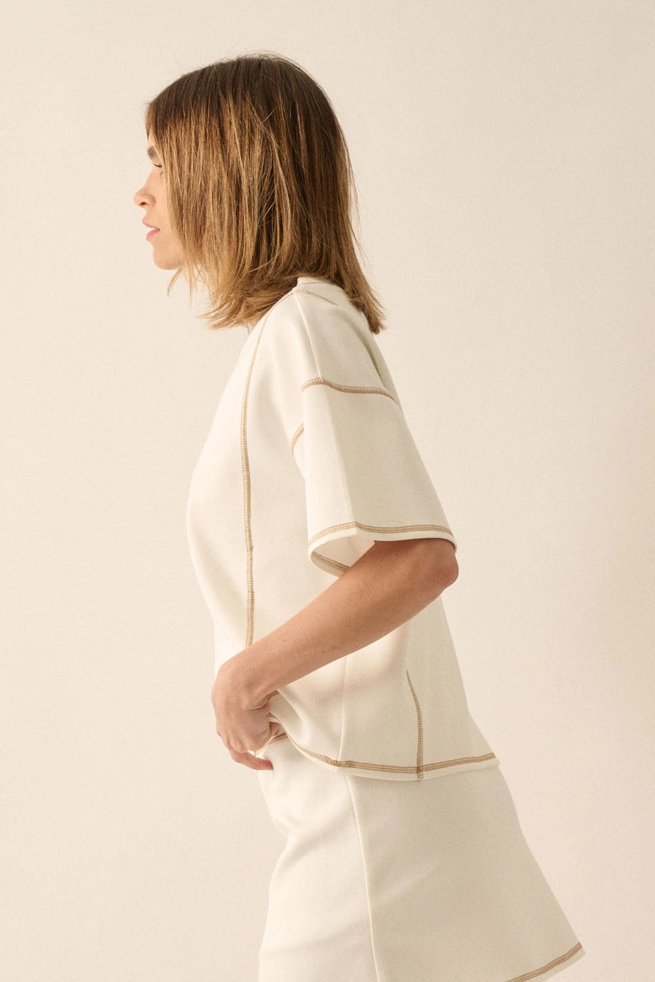Scuba Contrast-Stitch- Cream