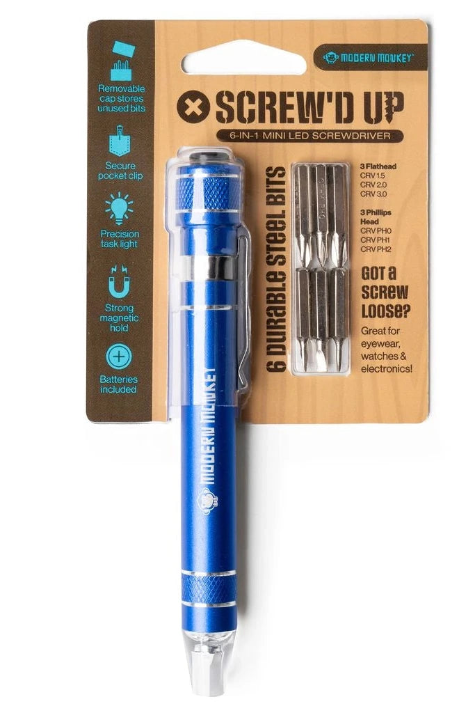 Blue screwdriver with packaging on a white background