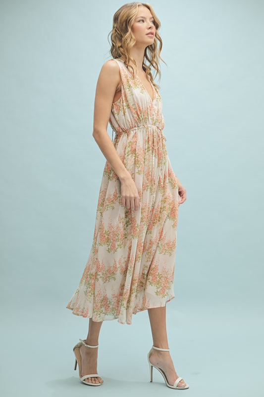 Peach Floral Midi Dress