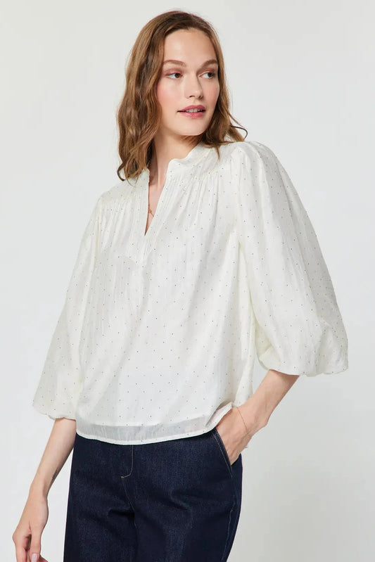 Rhinestone Puff Sleeve Blouse