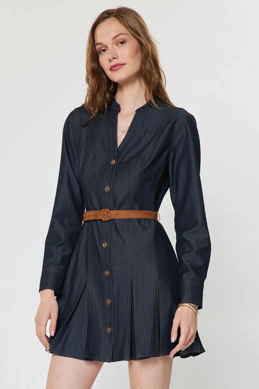 Dark Denim Belted Dress