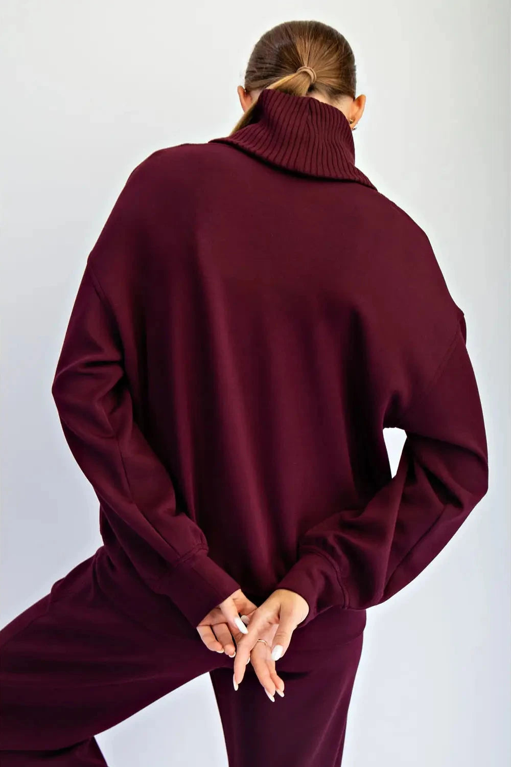 Modal Poly Turtle Neck Pullover - Dark Cherry