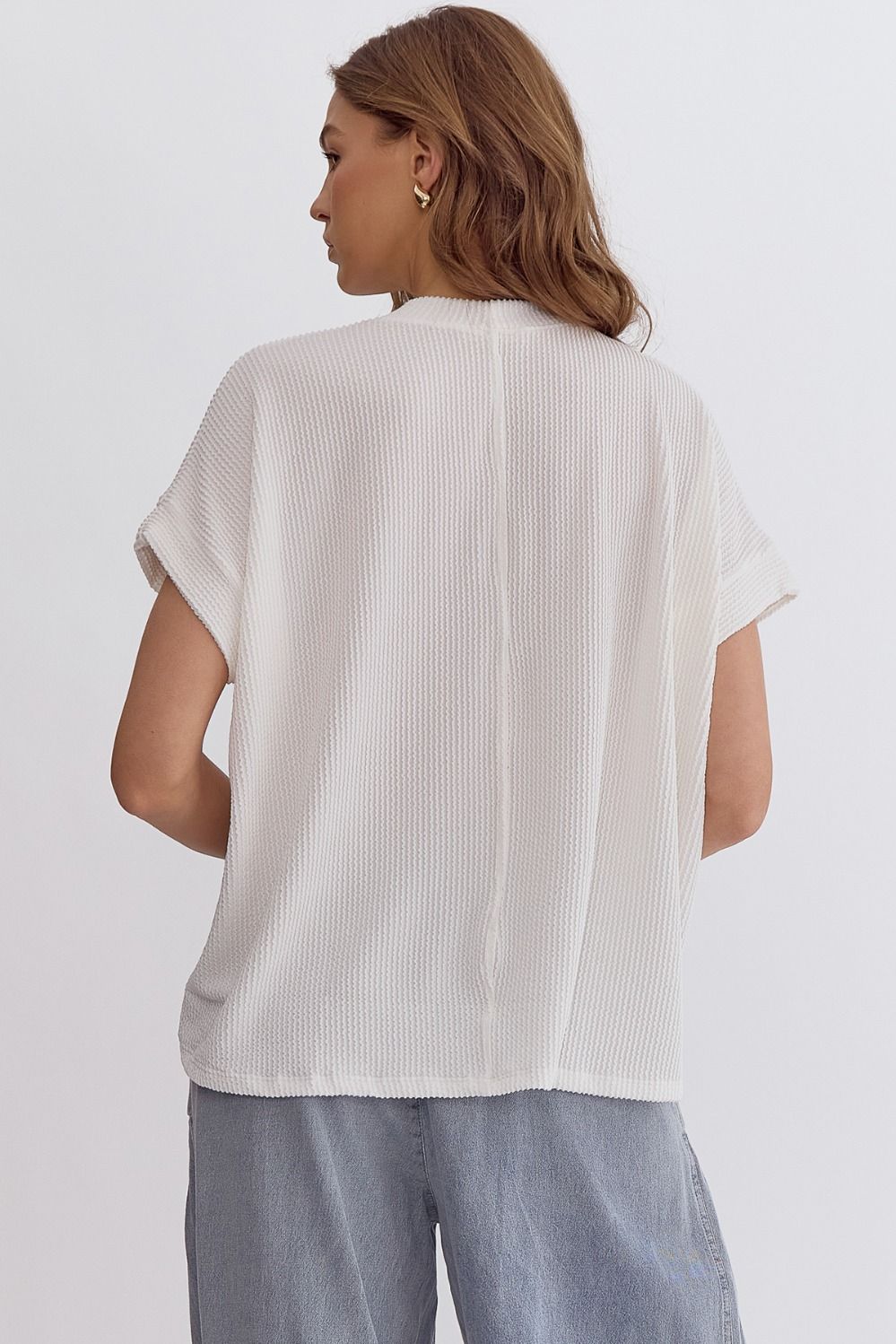 Ribbed Short Sleeve Top - White