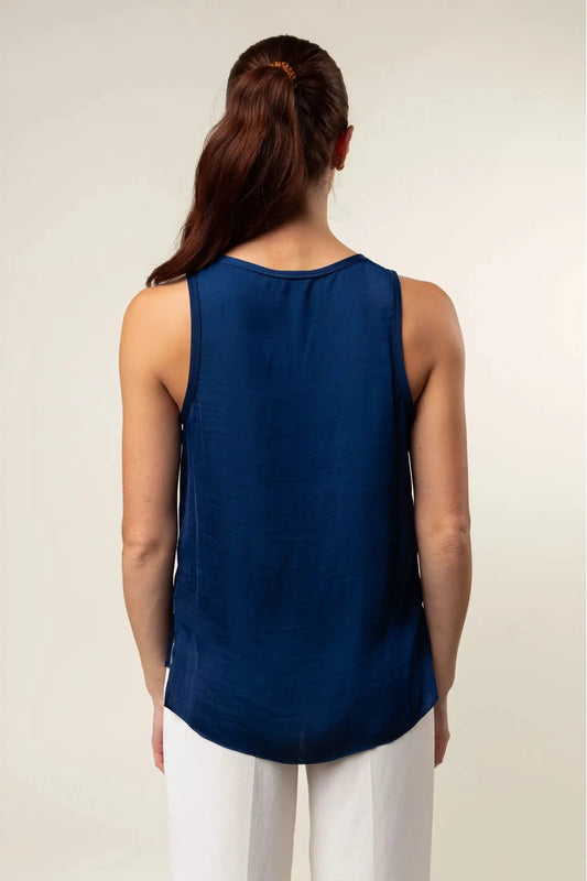 Scoop Neck Satin Navy Tank