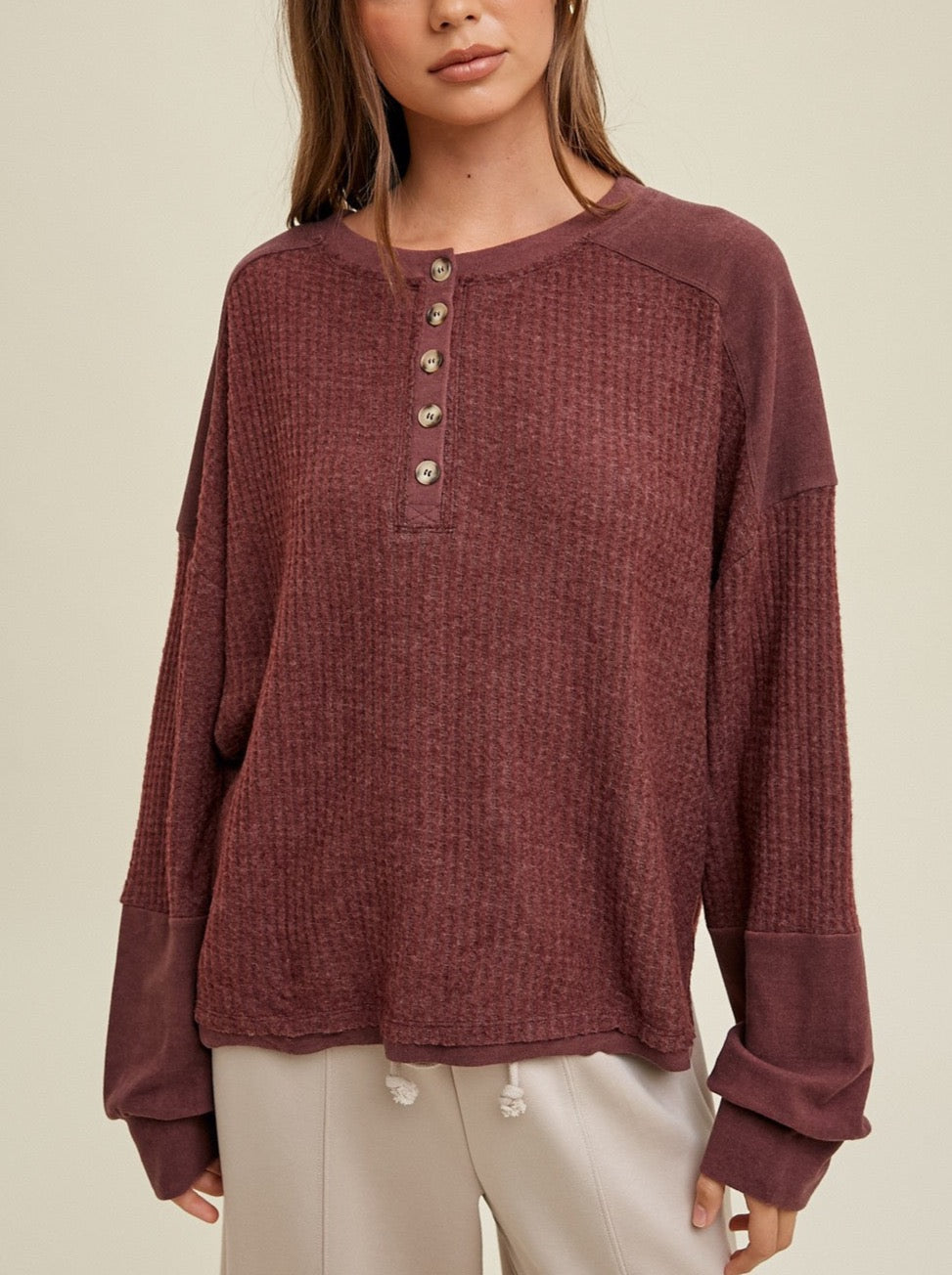 Burgundy Thermal Contrast Pullover