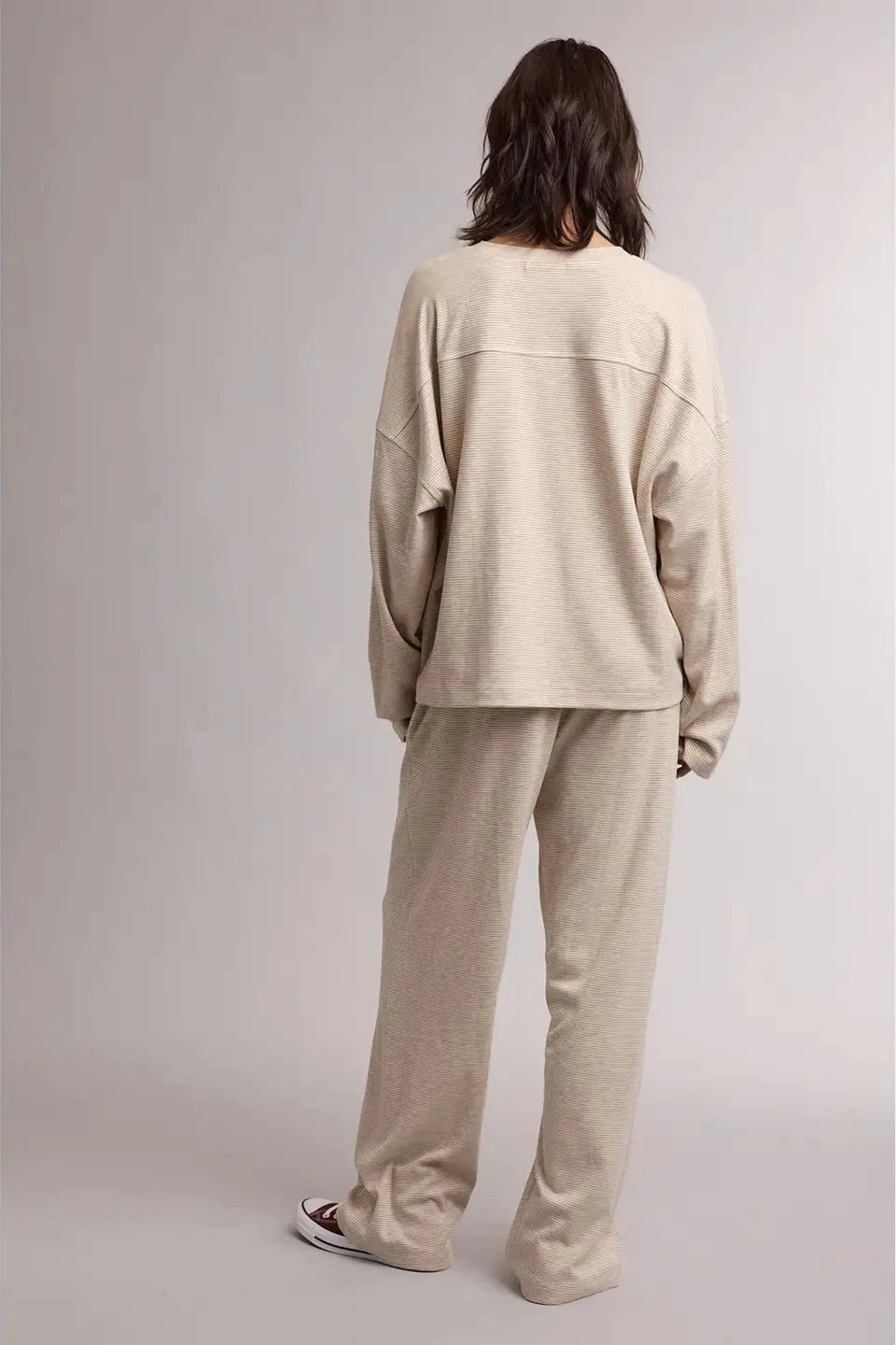 Striped Knit Lounge Set - Taupe