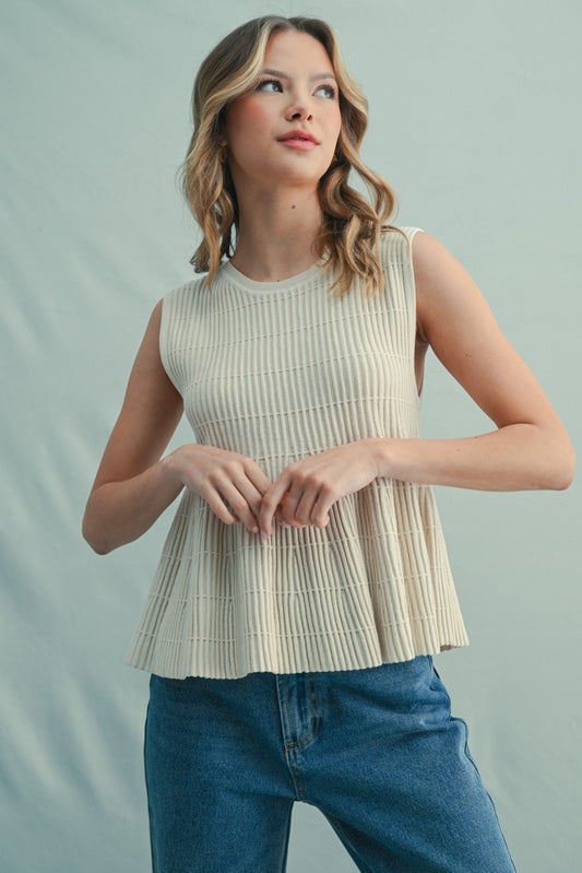 Flared Ribbed Sweater Top - Champagne