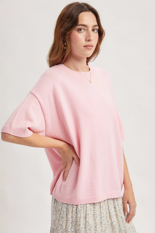 Light Pink Short Sleeve Sweater Top