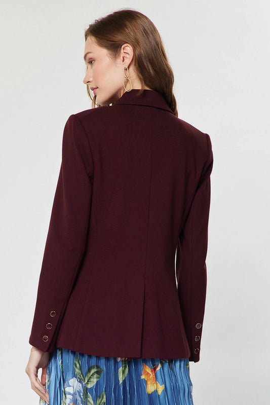 Notch Collar Double Breasted Jacket - Burgundy
