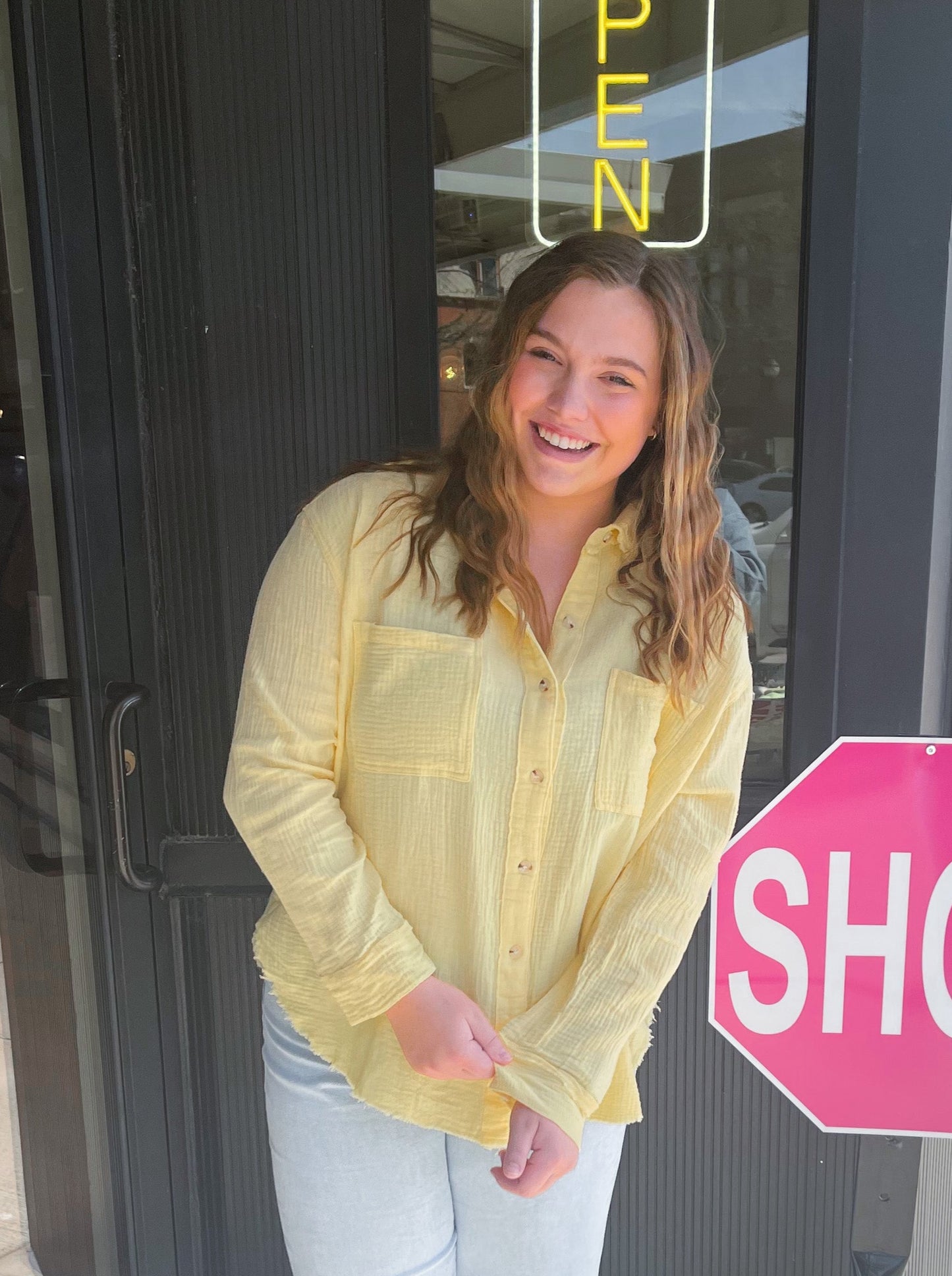 Lightweight Button Up Top - Light Yellow