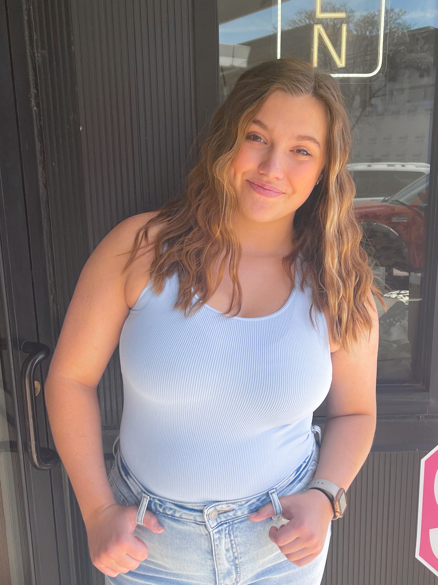 Ribbed Reversible Tank Top - Light Blue