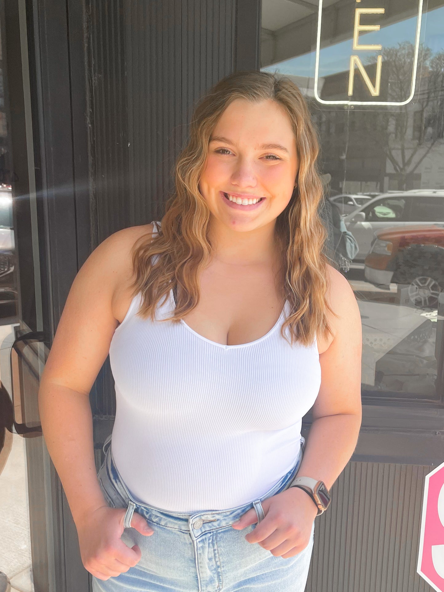 Ribbed Reversible Tank Top - White